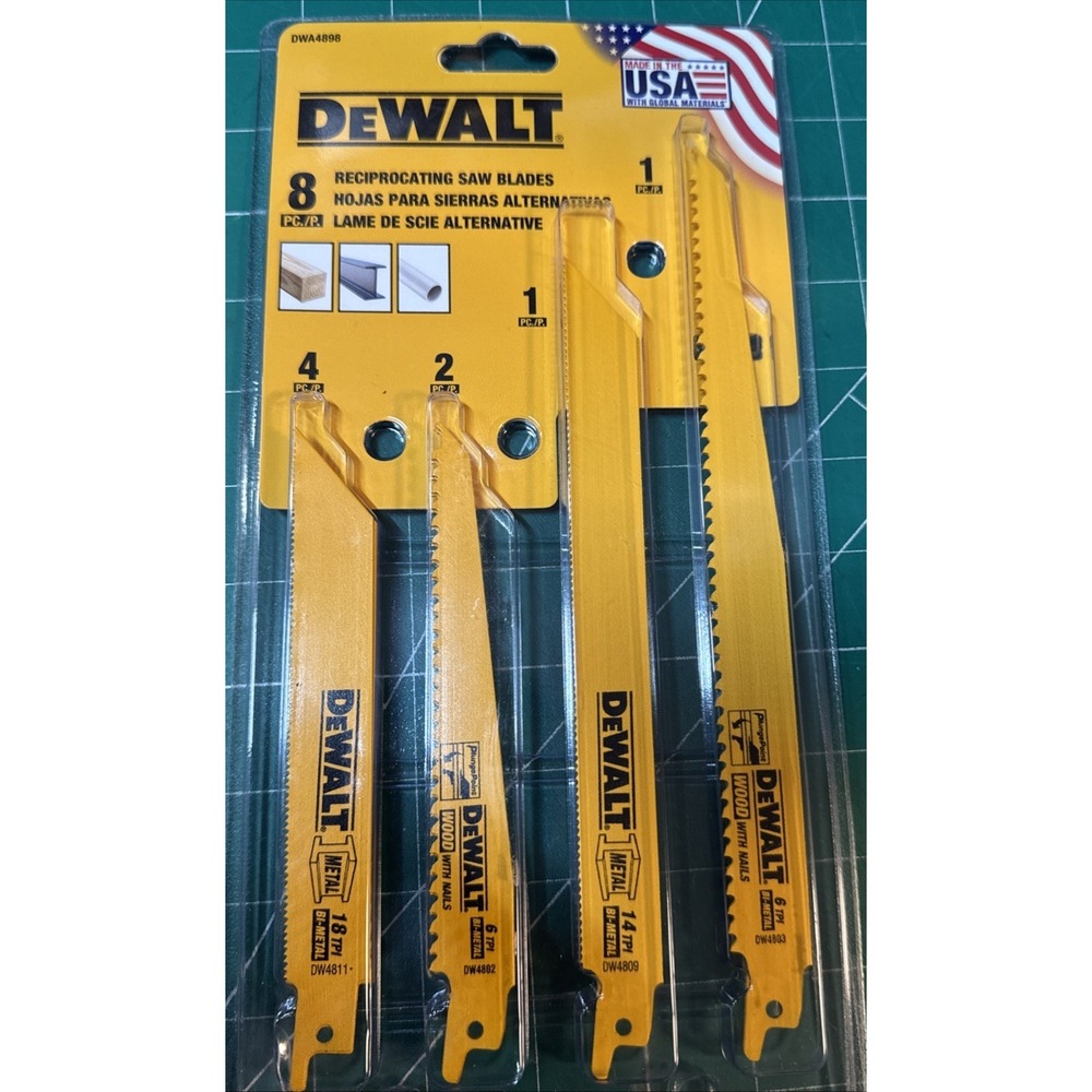 DeWALT 8 Piece Reciprocating Saw Blade Kit Wood Metal Cutting DWA4898  Brand New